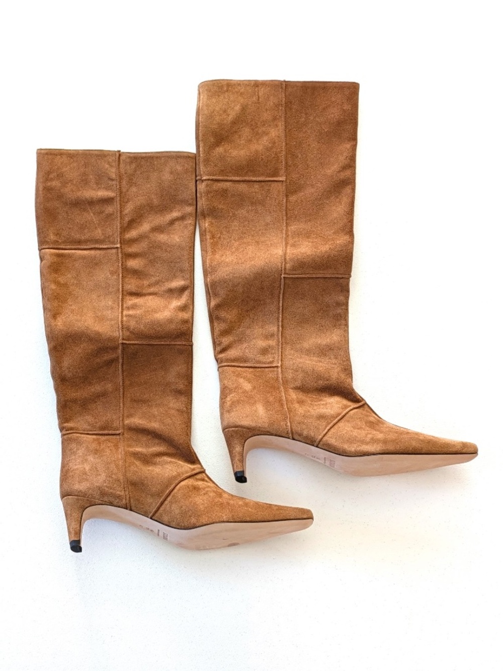 STAUD Wally Patchwork Tan Suede Knee High Tall Boots Size 42 11.5 12 NWOB